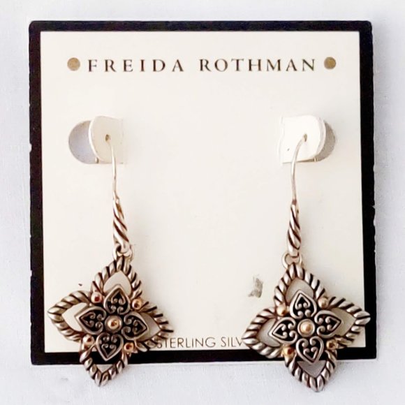 Freida Rothman 18K Gold & Sterling Silver Earrings- NWOT - Picture 1 of 5